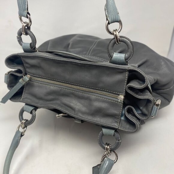 Coach Vintage Satchel | Extra Large Grey Leather Purse | Exotic Teal Accent Hand - Picture 12 of 12